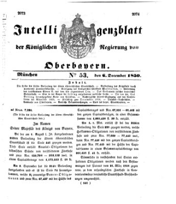 Intelligenzblatt der Königlichen Regierung von Oberbayern (Münchner Intelligenzblatt) Freitag 6. Dezember 1850