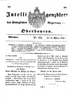 Intelligenzblatt der Königlichen Regierung von Oberbayern (Münchner Intelligenzblatt) Freitag 7. März 1851