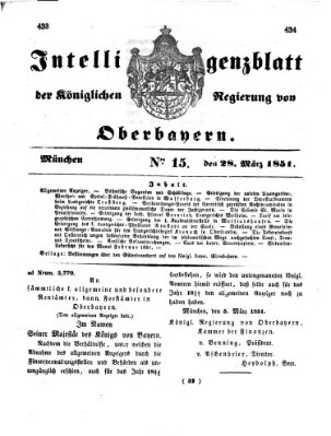 Intelligenzblatt der Königlichen Regierung von Oberbayern (Münchner Intelligenzblatt) Freitag 28. März 1851