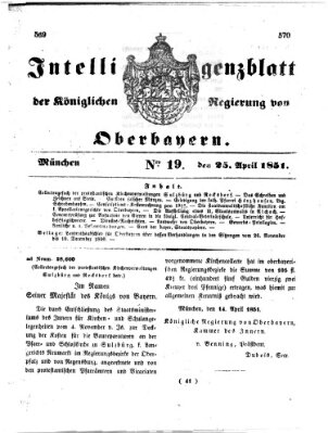 Intelligenzblatt der Königlichen Regierung von Oberbayern (Münchner Intelligenzblatt) Freitag 25. April 1851