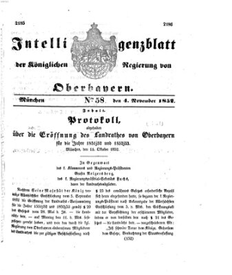 Intelligenzblatt der Königlichen Regierung von Oberbayern (Münchner Intelligenzblatt) Donnerstag 4. November 1852