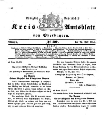 Königlich-bayerisches Kreis-Amtsblatt von Oberbayern (Münchner Intelligenzblatt) Freitag 27. Juli 1855