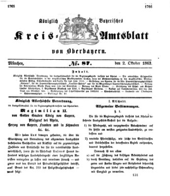 Königlich-bayerisches Kreis-Amtsblatt von Oberbayern (Münchner Intelligenzblatt) Freitag 2. Oktober 1863