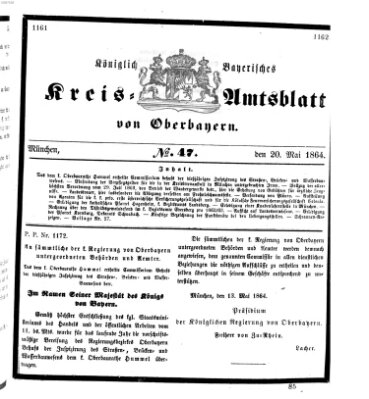 Königlich-bayerisches Kreis-Amtsblatt von Oberbayern (Münchner Intelligenzblatt) Freitag 20. Mai 1864