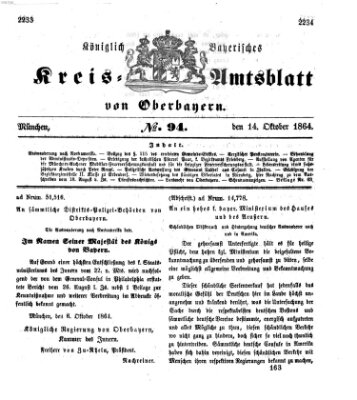 Königlich-bayerisches Kreis-Amtsblatt von Oberbayern (Münchner Intelligenzblatt) Freitag 14. Oktober 1864