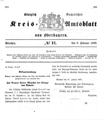 Königlich-bayerisches Kreis-Amtsblatt von Oberbayern (Münchner Intelligenzblatt) Dienstag 6. Februar 1866