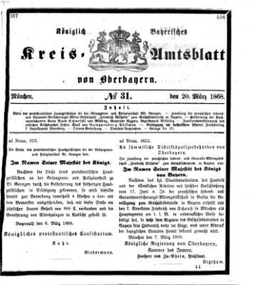 Königlich-bayerisches Kreis-Amtsblatt von Oberbayern (Münchner Intelligenzblatt) Freitag 20. März 1868