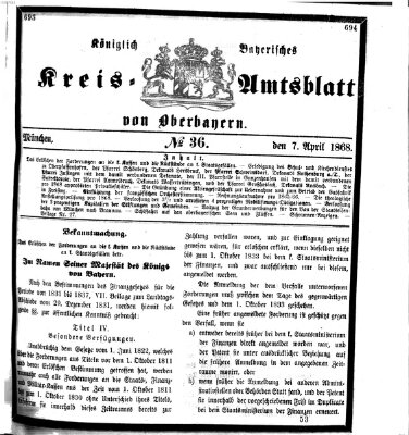 Königlich-bayerisches Kreis-Amtsblatt von Oberbayern (Münchner Intelligenzblatt) Dienstag 7. April 1868