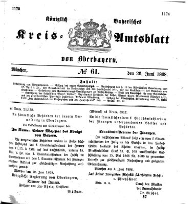 Königlich-bayerisches Kreis-Amtsblatt von Oberbayern (Münchner Intelligenzblatt) Freitag 26. Juni 1868