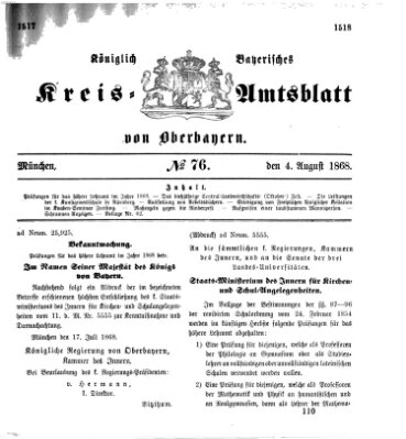 Königlich-bayerisches Kreis-Amtsblatt von Oberbayern (Münchner Intelligenzblatt) Dienstag 4. August 1868