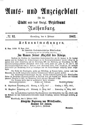 Amts- und Anzeigenblatt für die Stadt und das Königl. Bezirksamt Rothenburg Samstag 9. Februar 1867