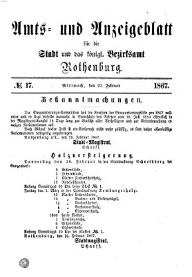 Amts- und Anzeigenblatt für die Stadt und das Königl. Bezirksamt Rothenburg Mittwoch 27. Februar 1867