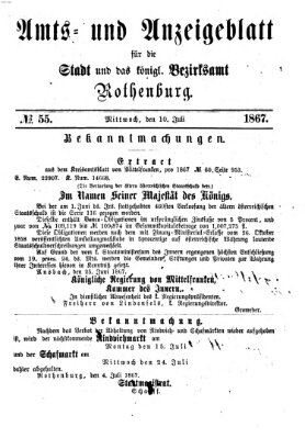 Amts- und Anzeigenblatt für die Stadt und das Königl. Bezirksamt Rothenburg Mittwoch 10. Juli 1867