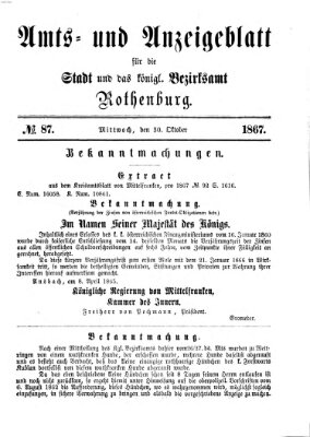 Amts- und Anzeigenblatt für die Stadt und das Königl. Bezirksamt Rothenburg Mittwoch 30. Oktober 1867