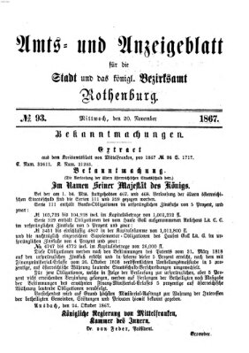 Amts- und Anzeigenblatt für die Stadt und das Königl. Bezirksamt Rothenburg Mittwoch 20. November 1867