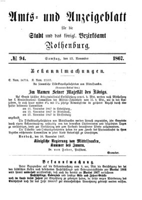 Amts- und Anzeigenblatt für die Stadt und das Königl. Bezirksamt Rothenburg Samstag 23. November 1867