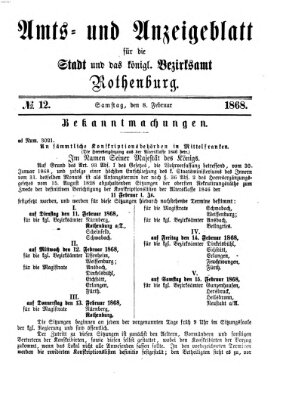 Amts- und Anzeigenblatt für die Stadt und das Königl. Bezirksamt Rothenburg Samstag 8. Februar 1868