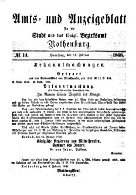 Amts- und Anzeigenblatt für die Stadt und das Königl. Bezirksamt Rothenburg Samstag 15. Februar 1868