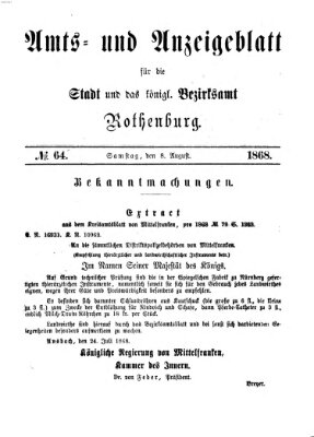 Amts- und Anzeigenblatt für die Stadt und das Königl. Bezirksamt Rothenburg Samstag 8. August 1868