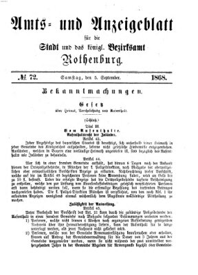 Amts- und Anzeigenblatt für die Stadt und das Königl. Bezirksamt Rothenburg Samstag 5. September 1868