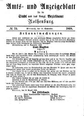 Amts- und Anzeigenblatt für die Stadt und das Königl. Bezirksamt Rothenburg Mittwoch 16. September 1868