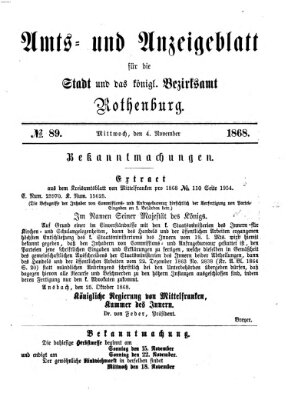 Amts- und Anzeigenblatt für die Stadt und das Königl. Bezirksamt Rothenburg Mittwoch 4. November 1868