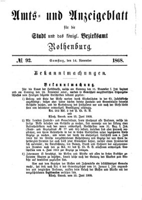 Amts- und Anzeigenblatt für die Stadt und das Königl. Bezirksamt Rothenburg Samstag 14. November 1868
