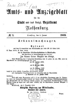 Amts- und Anzeigenblatt für die Stadt und das Königl. Bezirksamt Rothenburg Samstag 2. Januar 1869