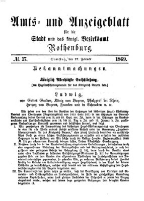 Amts- und Anzeigenblatt für die Stadt und das Königl. Bezirksamt Rothenburg Samstag 27. Februar 1869