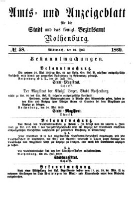 Amts- und Anzeigenblatt für die Stadt und das Königl. Bezirksamt Rothenburg Mittwoch 21. Juli 1869