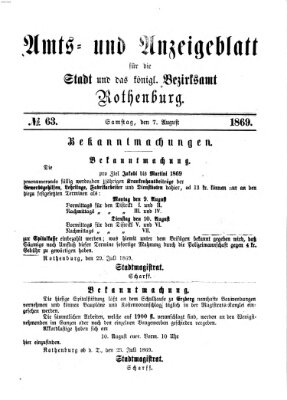 Amts- und Anzeigenblatt für die Stadt und das Königl. Bezirksamt Rothenburg Samstag 7. August 1869