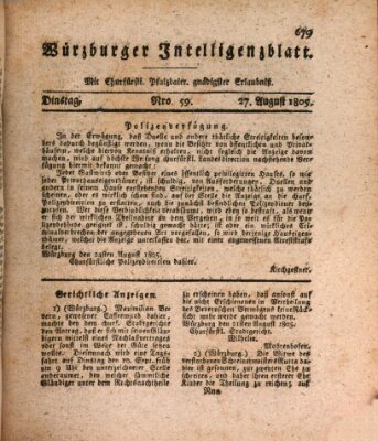 Würzburger Intelligenzblatt Dienstag 27. August 1805
