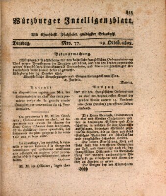 Würzburger Intelligenzblatt Dienstag 29. Oktober 1805