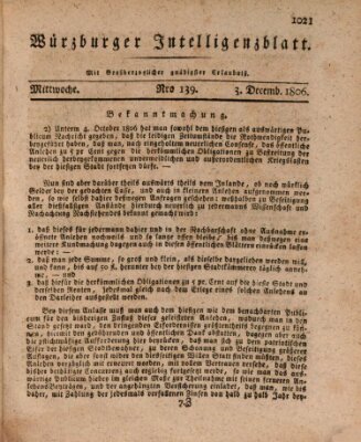 Würzburger Intelligenzblatt Mittwoch 3. Dezember 1806