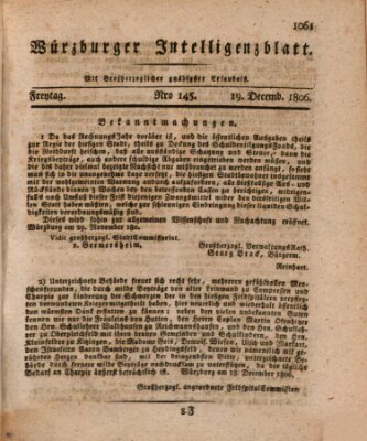 Würzburger Intelligenzblatt Freitag 19. Dezember 1806