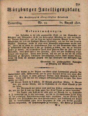 Würzburger Intelligenzblatt Donnerstag 30. August 1810