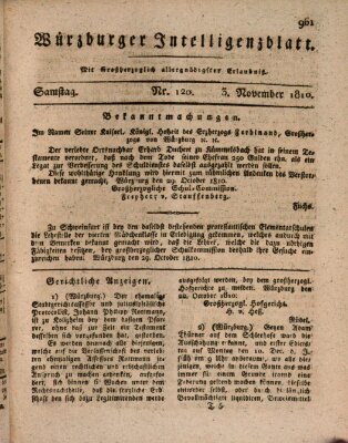 Würzburger Intelligenzblatt Samstag 3. November 1810