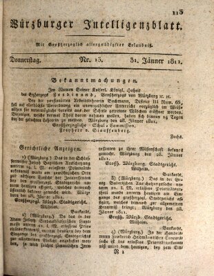 Würzburger Intelligenzblatt Donnerstag 31. Januar 1811