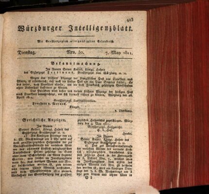 Würzburger Intelligenzblatt Dienstag 7. Mai 1811