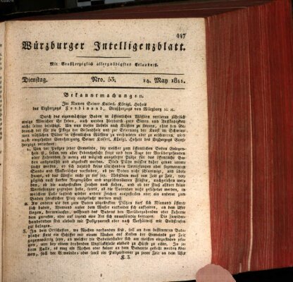 Würzburger Intelligenzblatt Dienstag 14. Mai 1811