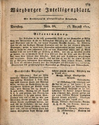 Würzburger Intelligenzblatt Dienstag 13. August 1811
