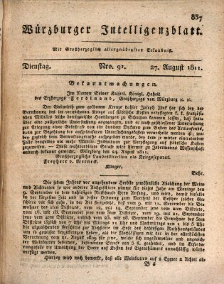Würzburger Intelligenzblatt Dienstag 27. August 1811