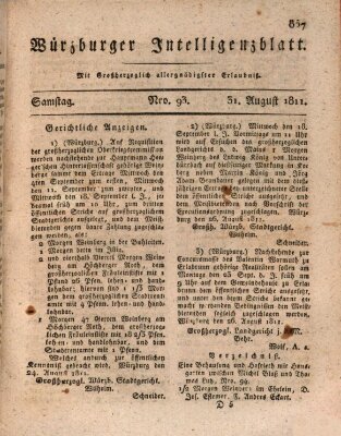Würzburger Intelligenzblatt Samstag 31. August 1811