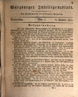 Würzburger Intelligenzblatt Donnerstag 9. Januar 1812