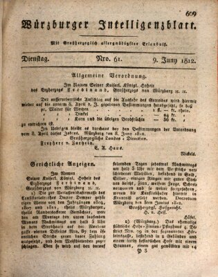 Würzburger Intelligenzblatt Dienstag 9. Juni 1812