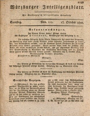Würzburger Intelligenzblatt Samstag 17. Oktober 1812