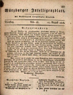 Würzburger Intelligenzblatt Dienstag 10. August 1813