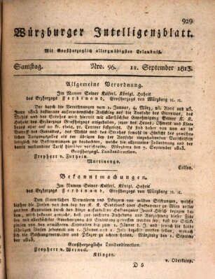 Würzburger Intelligenzblatt Samstag 11. September 1813