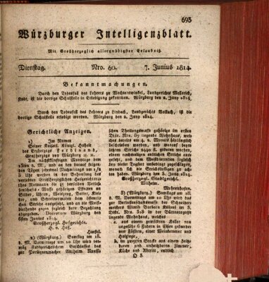 Würzburger Intelligenzblatt Dienstag 7. Juni 1814