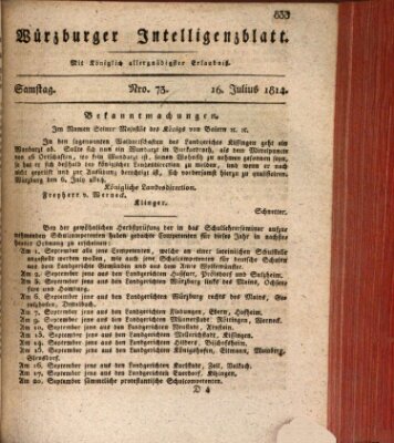 Würzburger Intelligenzblatt Samstag 16. Juli 1814